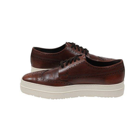 Prada Mens Oxford Wingtip Platform Derby US 10.5 UK 9.5 Brown Leather Brogue main image 4